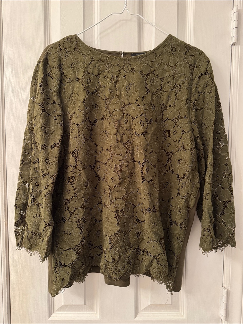 Ann Taylor Olive Green Lace Blouse